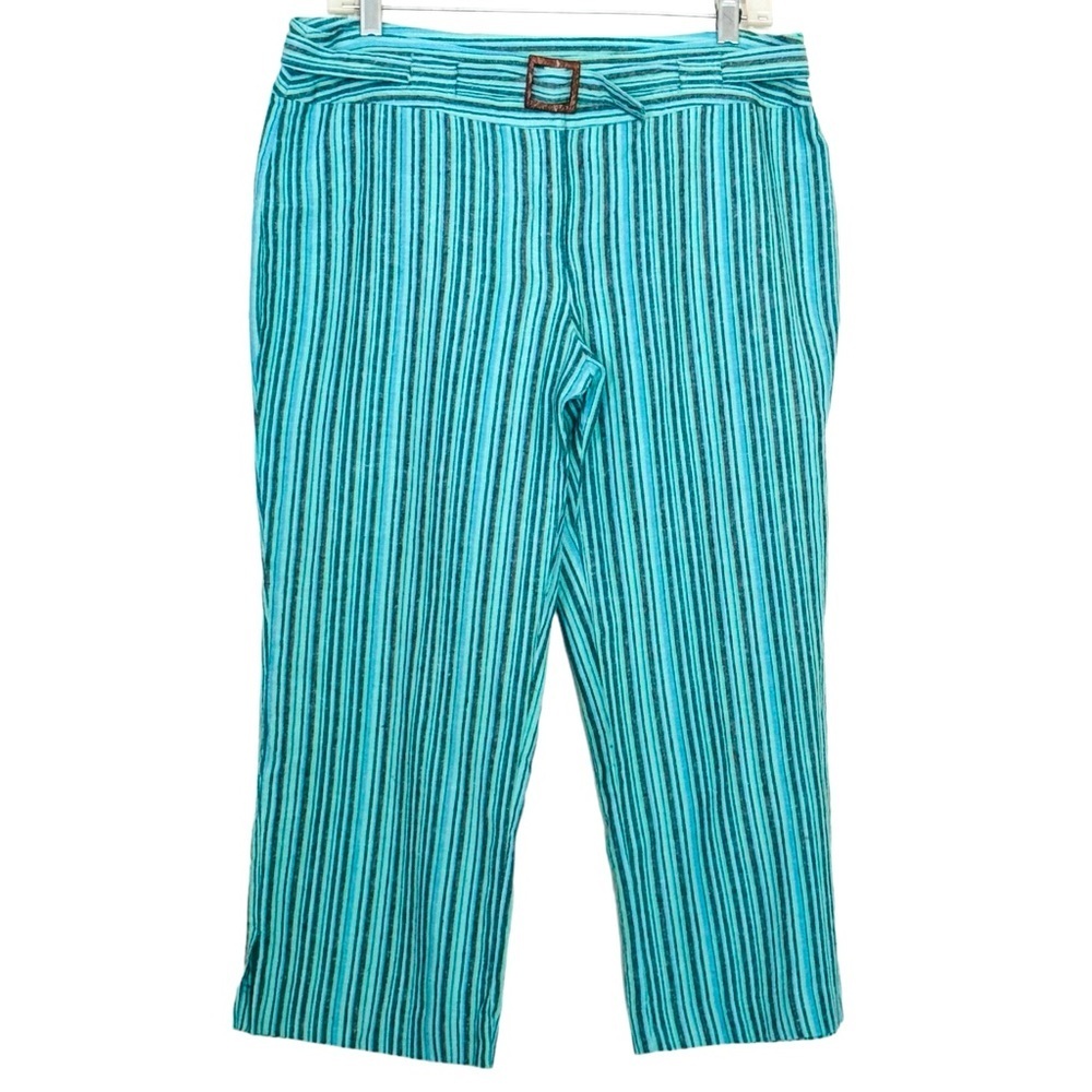 JH Collectibles Size 12 P Stripe Linen Blend Belted Cropped Pants